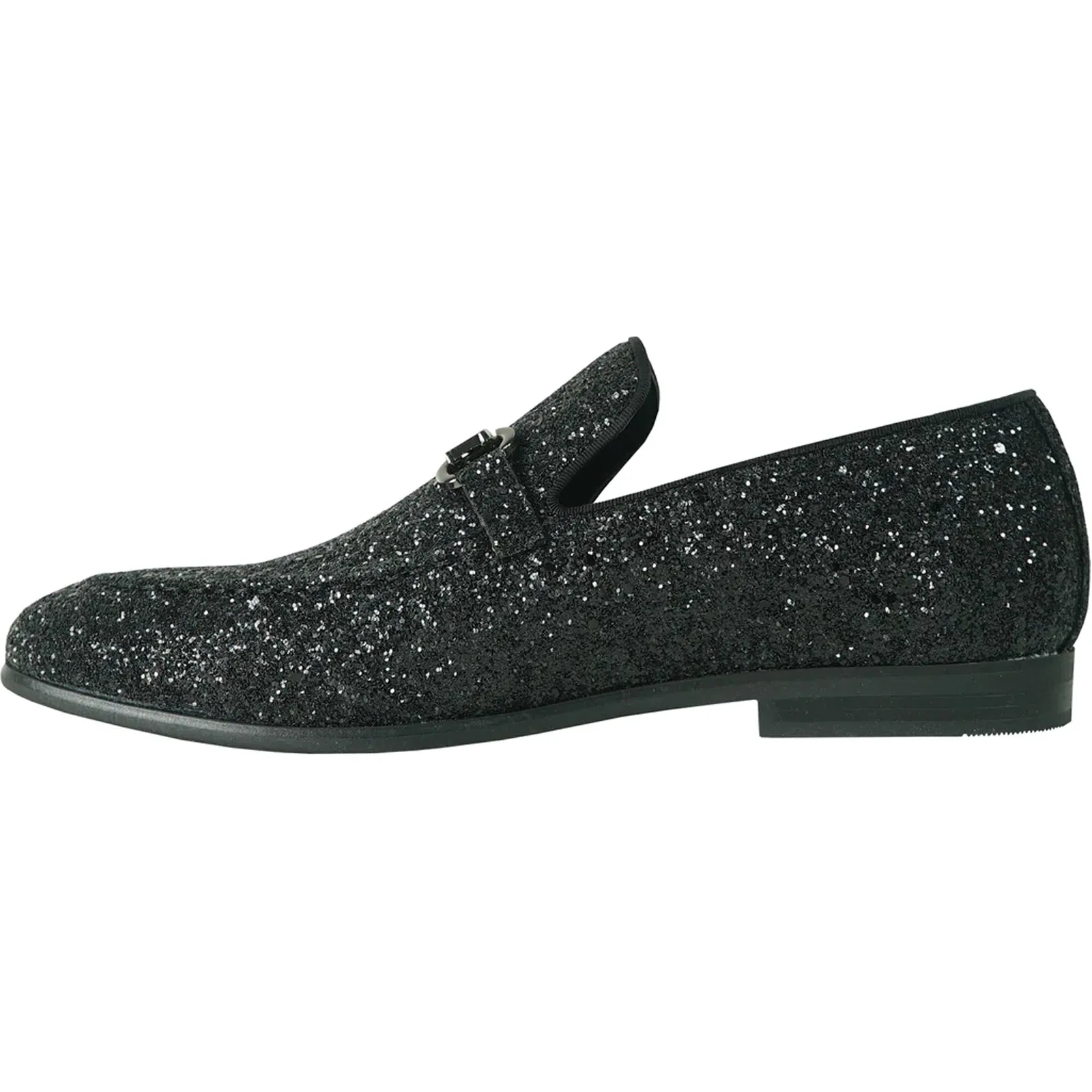 "Black Sequin Prom 2025 Tuxedo Loafers - Modern Men's Glitter Buckle Shoes"