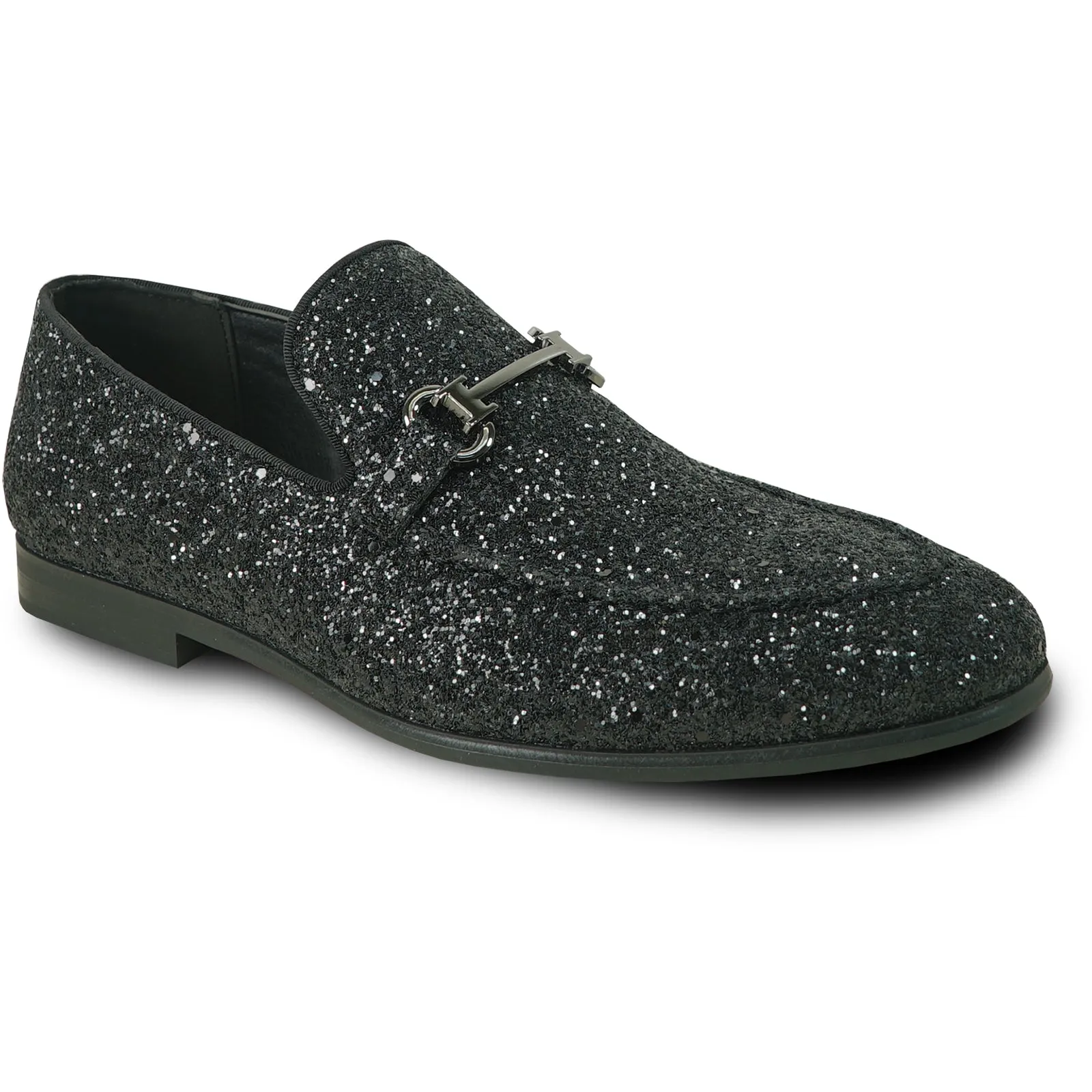 "Black Sequin Prom 2025 Tuxedo Loafers - Modern Men's Glitter Buckle Shoes"