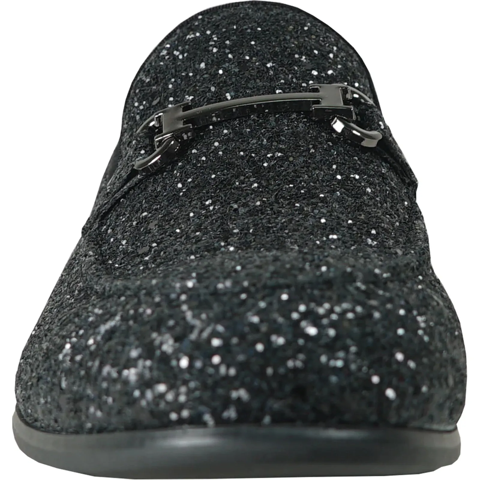 "Black Sequin Prom 2025 Tuxedo Loafers - Modern Men's Glitter Buckle Shoes"