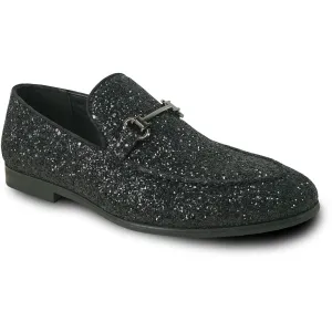 "Black Sequin Prom 2025 Tuxedo Loafers - Modern Men's Glitter Buckle Shoes"