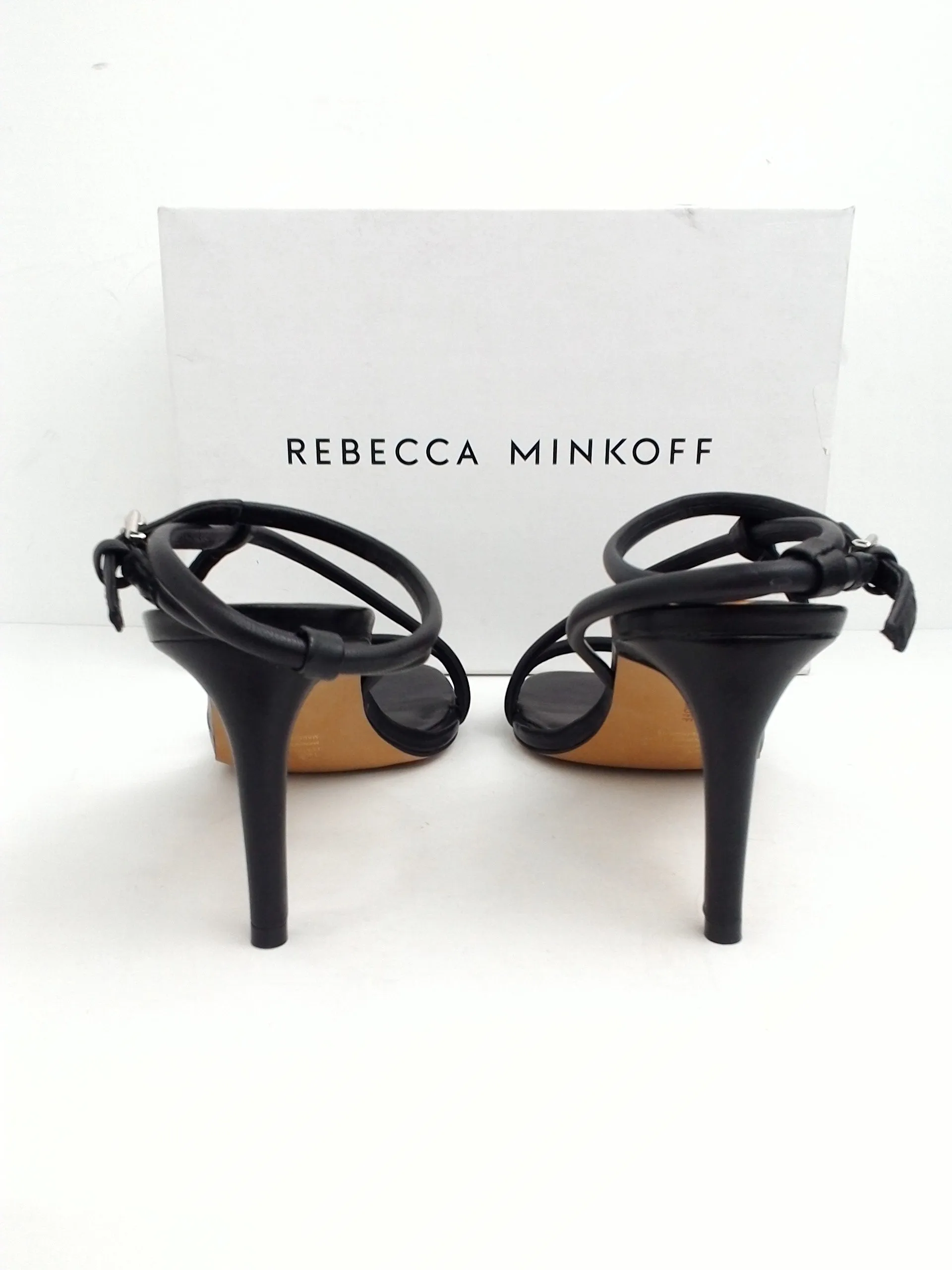 Rebecca Minkoff Women's Nanine Black Leather Heel Sandal Size 10 M
