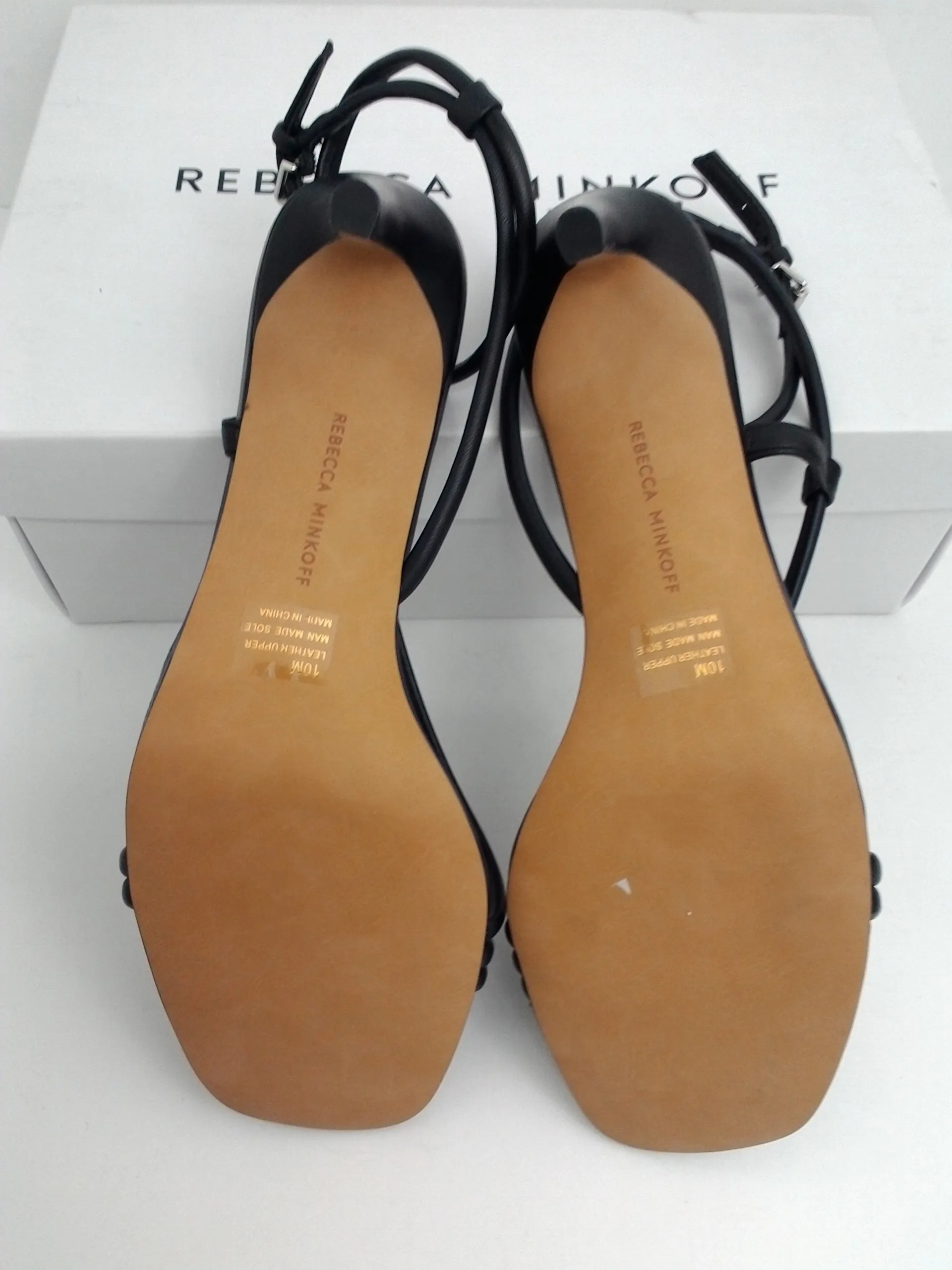 Rebecca Minkoff Women's Nanine Black Leather Heel Sandal Size 10 M