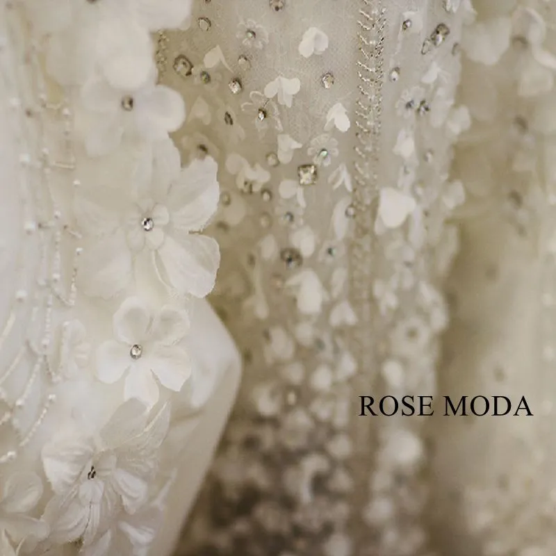Rosemoda Luxury Heavy Beadwork Wedding Dress With Three Quarter Sleeve