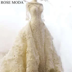 Rosemoda Luxury Heavy Beadwork Wedding Dress With Three Quarter Sleeve