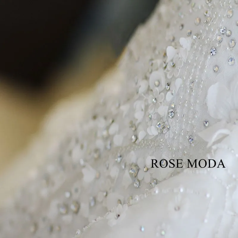 Rosemoda Luxury Heavy Beadwork Wedding Dress With Three Quarter Sleeve