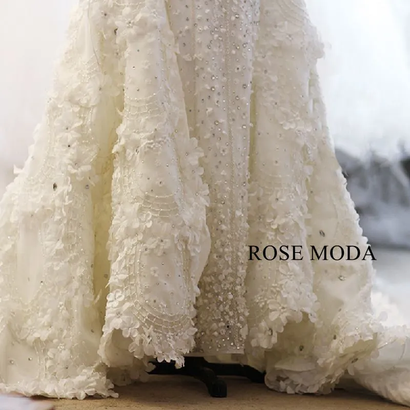 Rosemoda Luxury Heavy Beadwork Wedding Dress With Three Quarter Sleeve