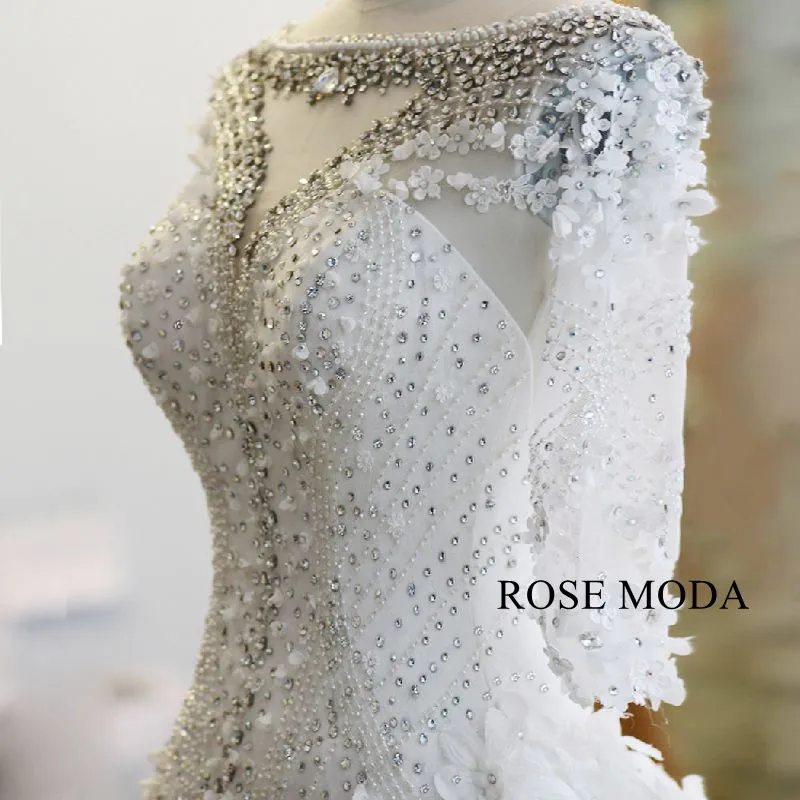Rosemoda Luxury Heavy Beadwork Wedding Dress With Three Quarter Sleeve