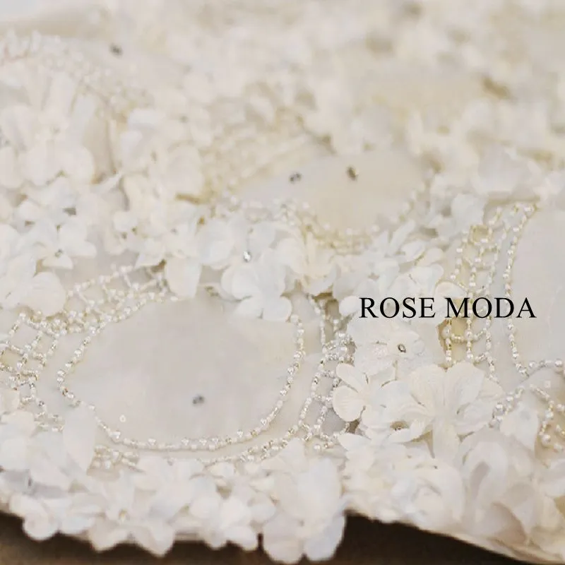 Rosemoda Luxury Heavy Beadwork Wedding Dress With Three Quarter Sleeve
