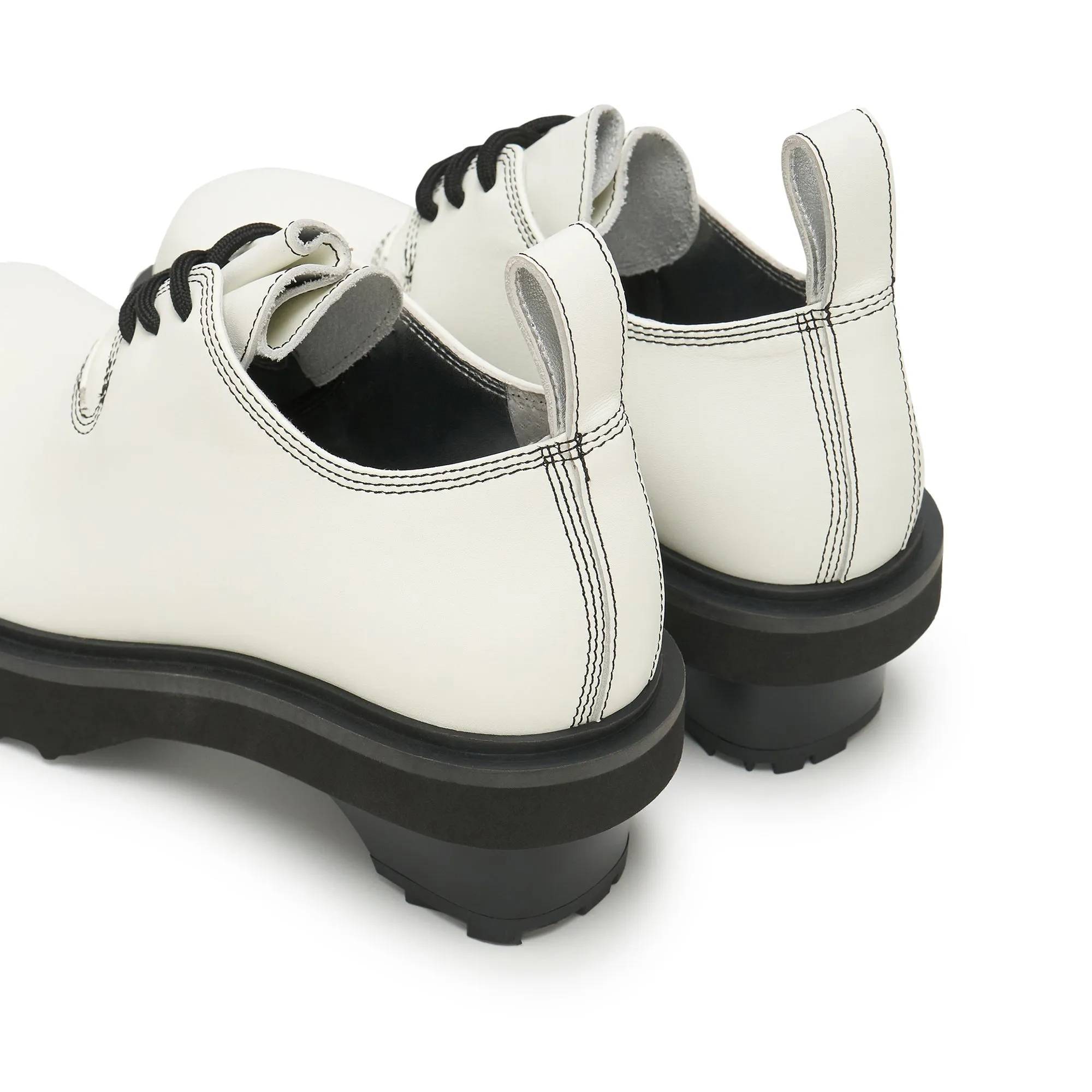 Round Toe Building Blocks With Platform Derbies In White