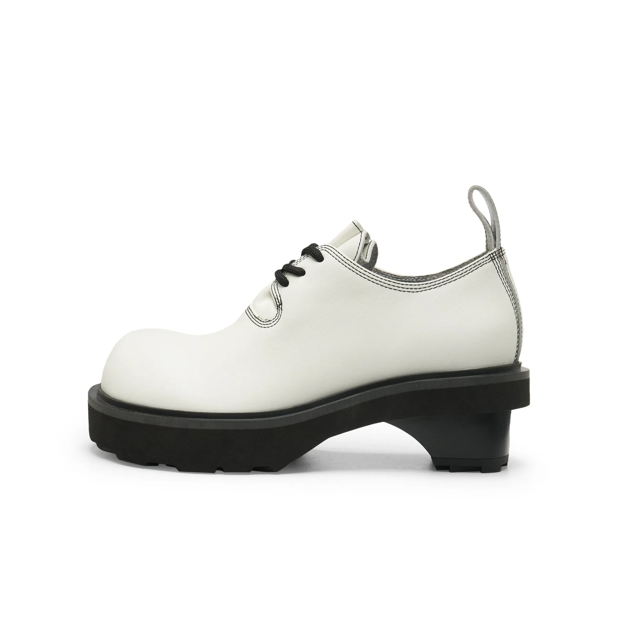 Round Toe Building Blocks With Platform Derbies In White