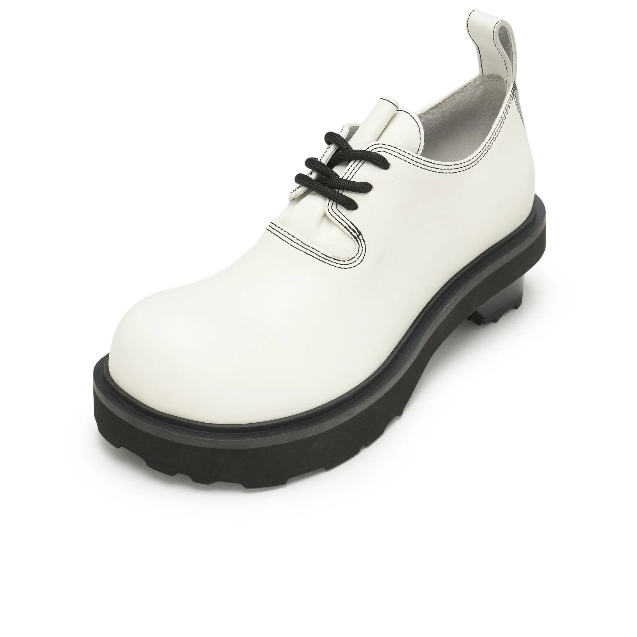 Round Toe Building Blocks With Platform Derbies In White