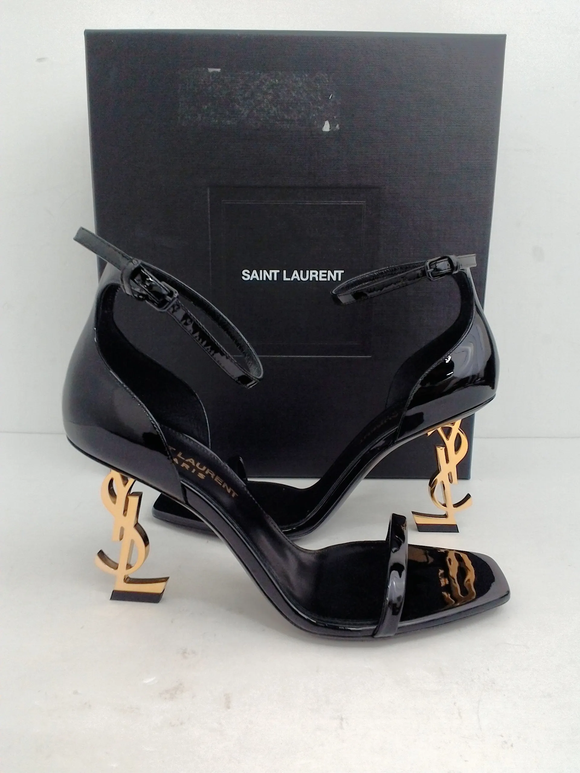 Saint Laurent Women's Vernice Chiffon Gold Black Sandal Size 35