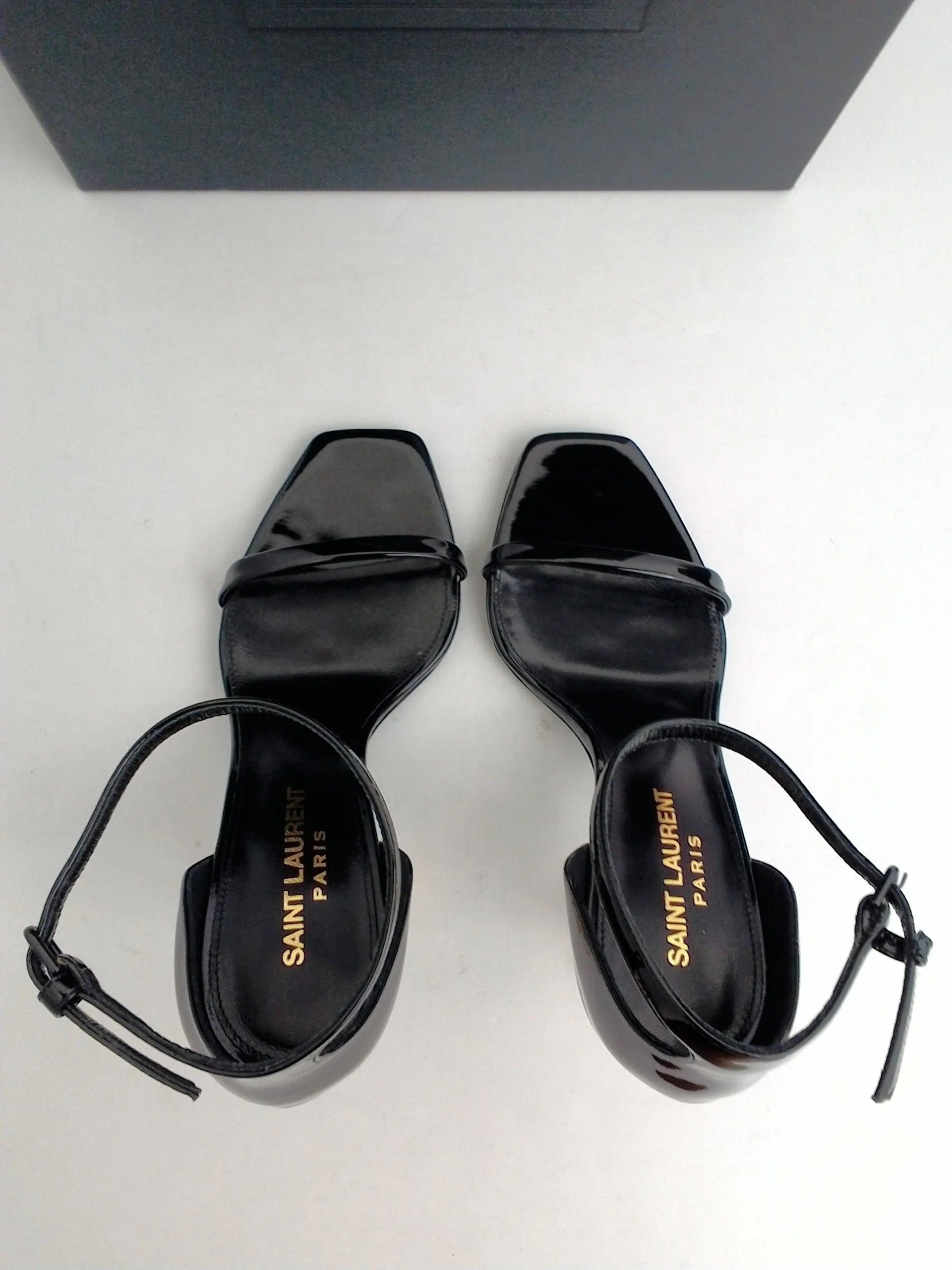 Saint Laurent Women's Vernice Chiffon Gold Black Sandal Size 35