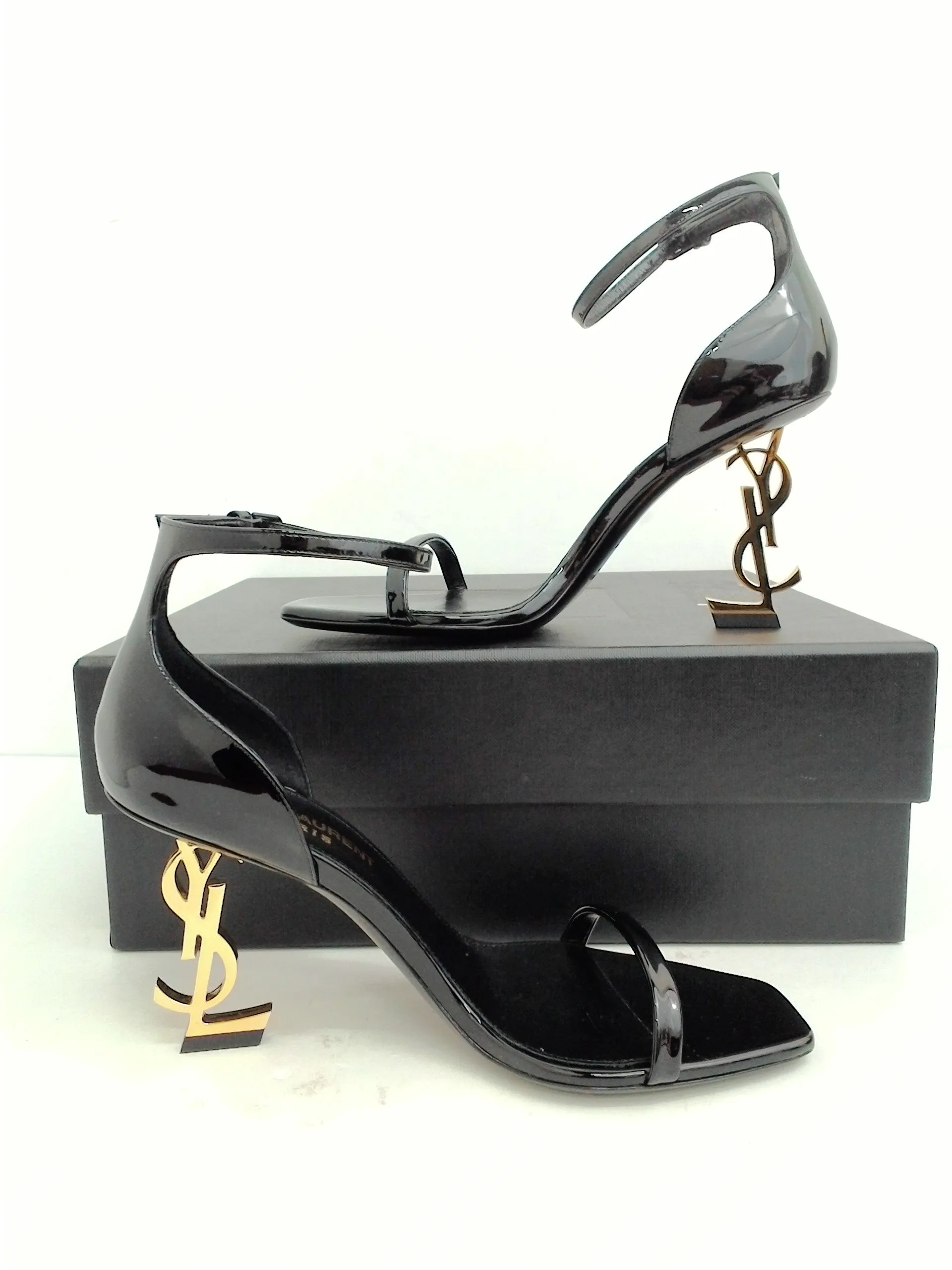 Saint Laurent Women's Vernice Chiffon Gold Black Sandal Size 35