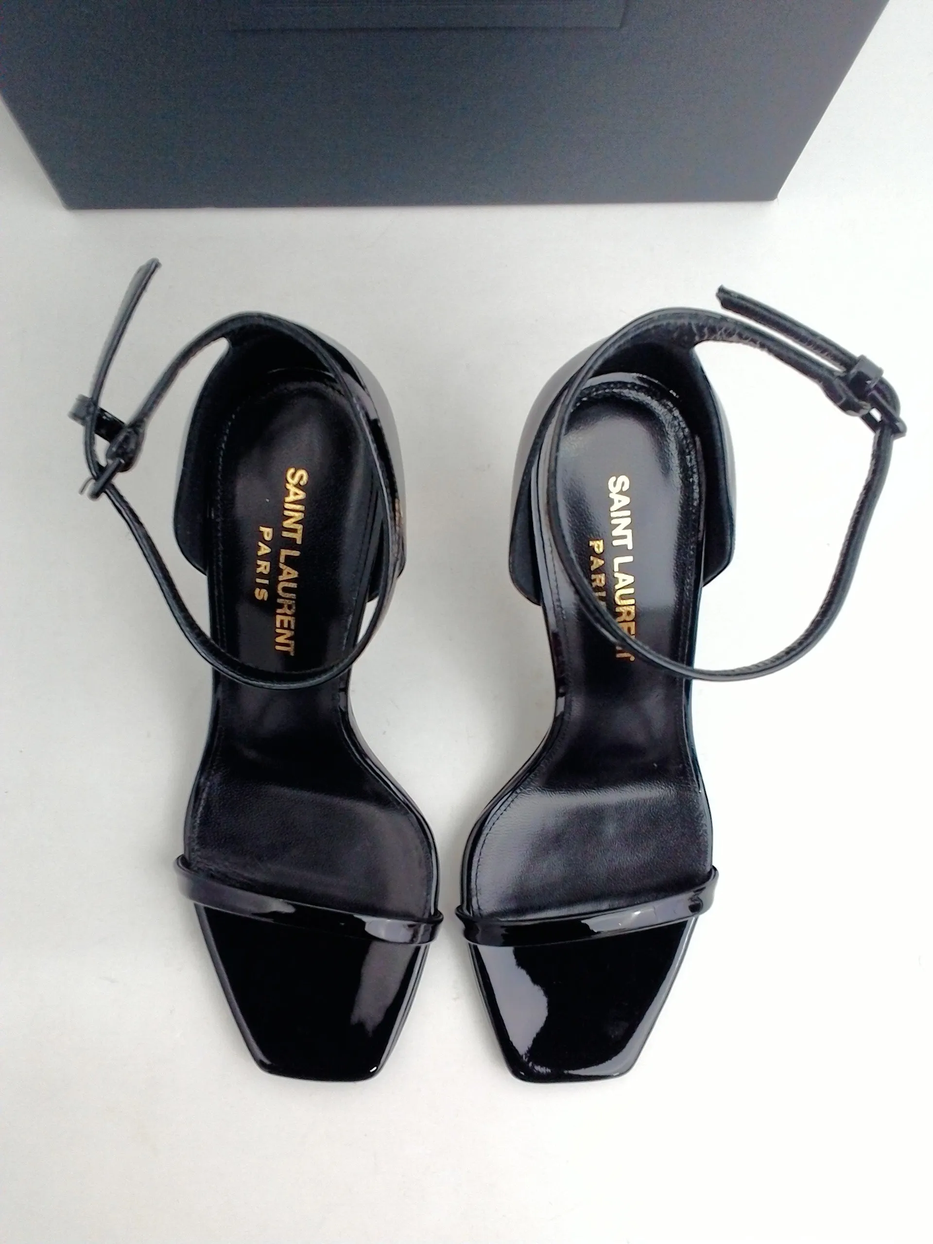 Saint Laurent Women's Vernice Chiffon Gold Black Sandal Size 35