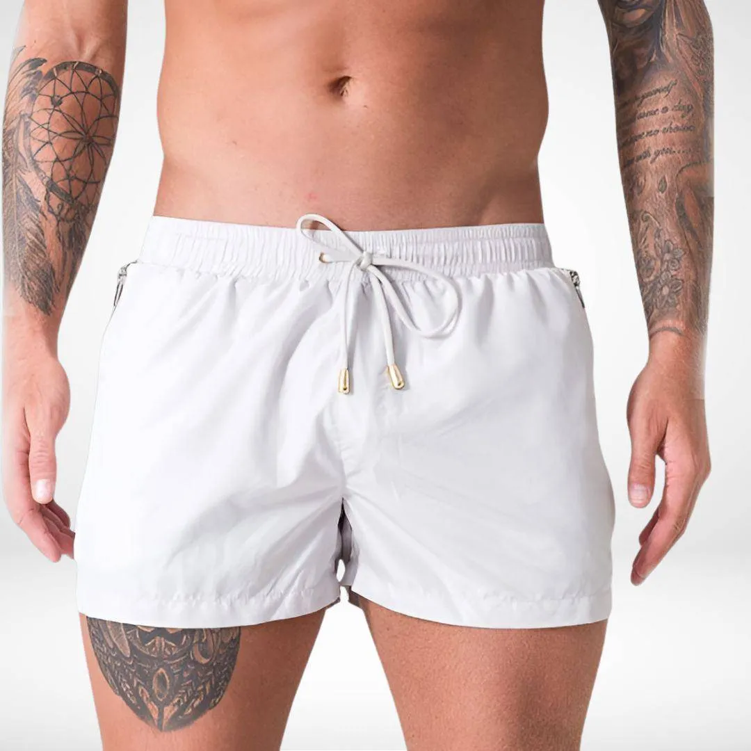Short Solid Color Swim Trunks   Zipper Pockets