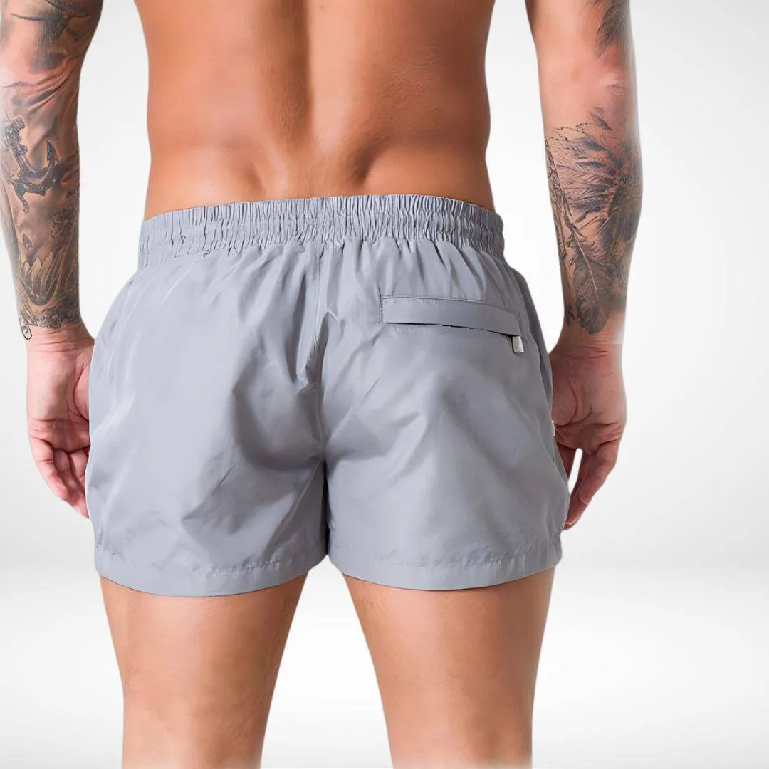Short Solid Color Swim Trunks   Zipper Pockets
