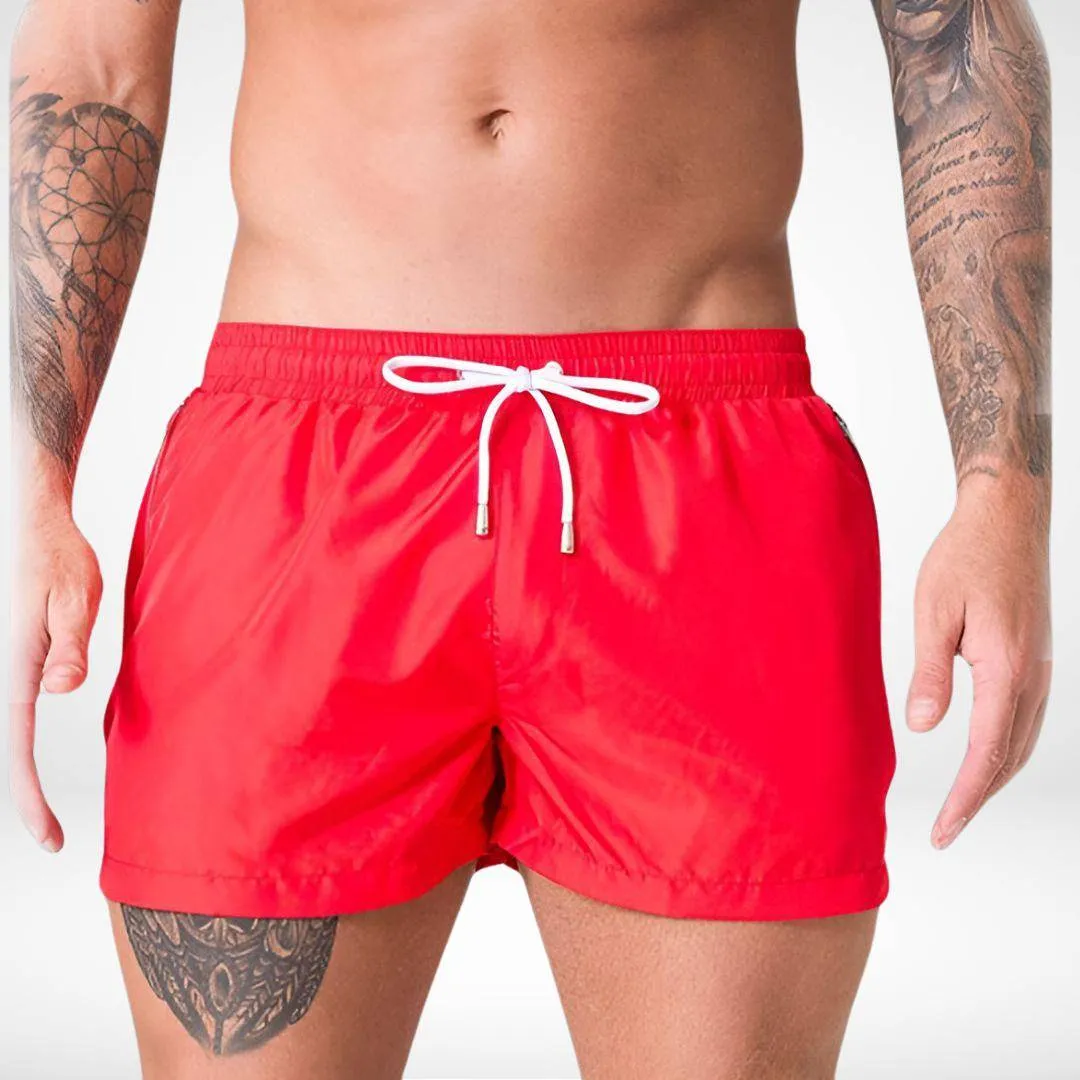 Short Solid Color Swim Trunks   Zipper Pockets