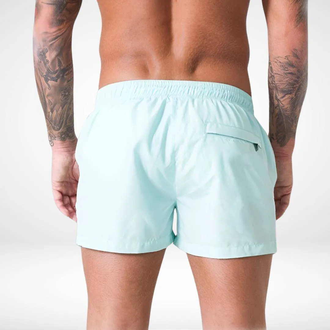 Short Solid Color Swim Trunks   Zipper Pockets