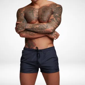 Short Solid Color Swim Trunks   Zipper Pockets