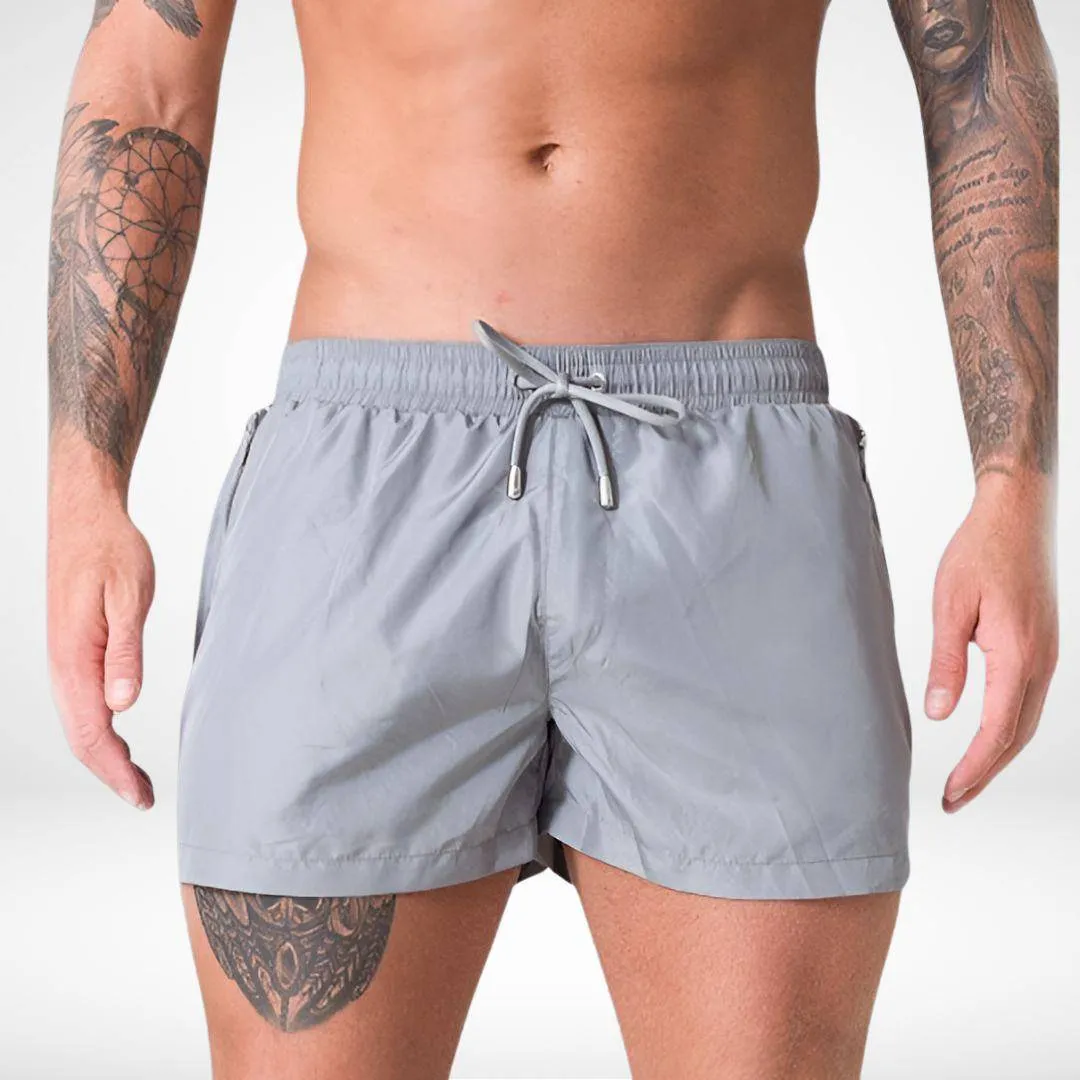 Short Solid Color Swim Trunks   Zipper Pockets