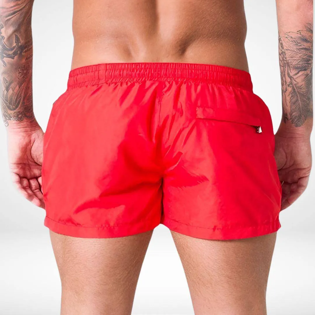 Short Solid Color Swim Trunks   Zipper Pockets