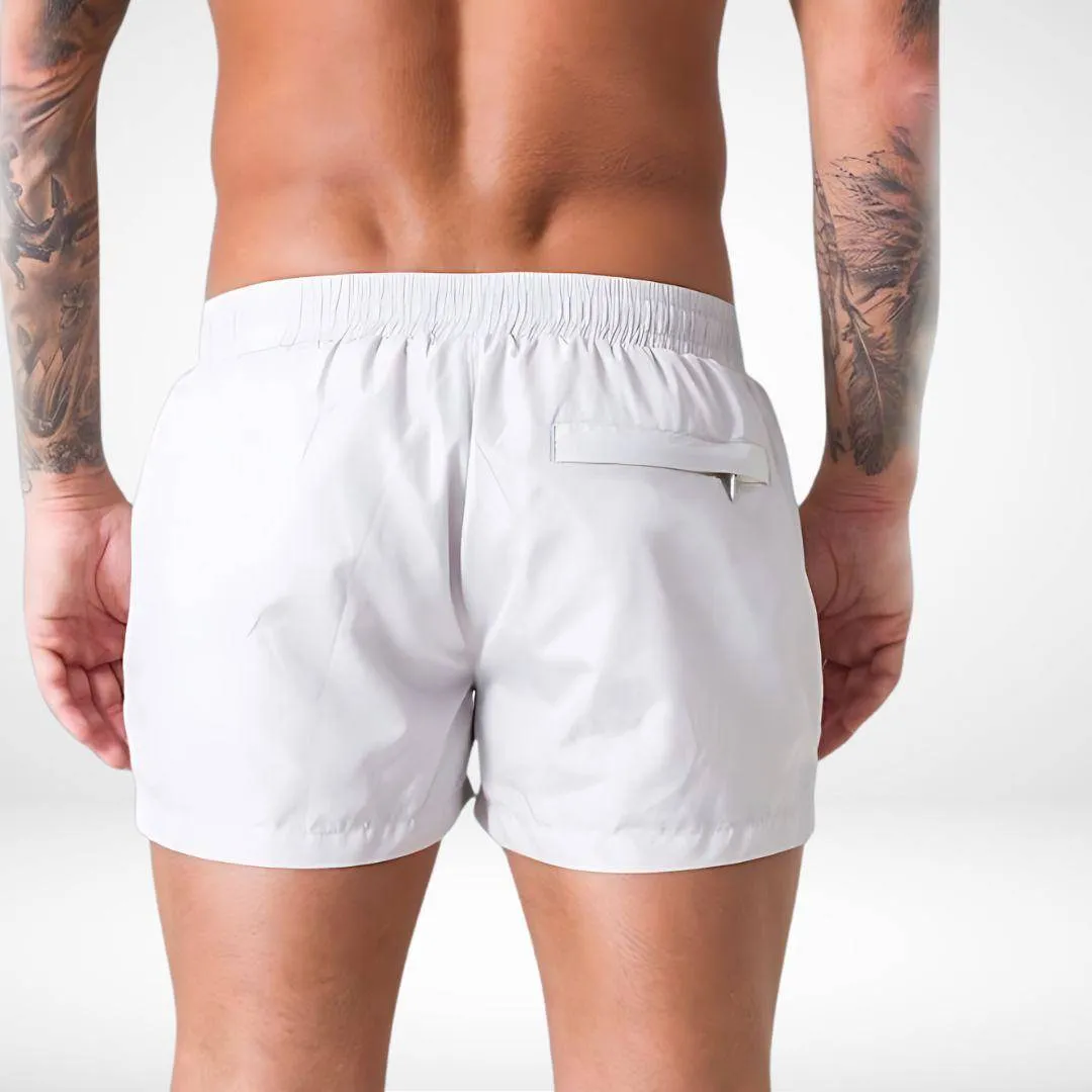 Short Solid Color Swim Trunks   Zipper Pockets