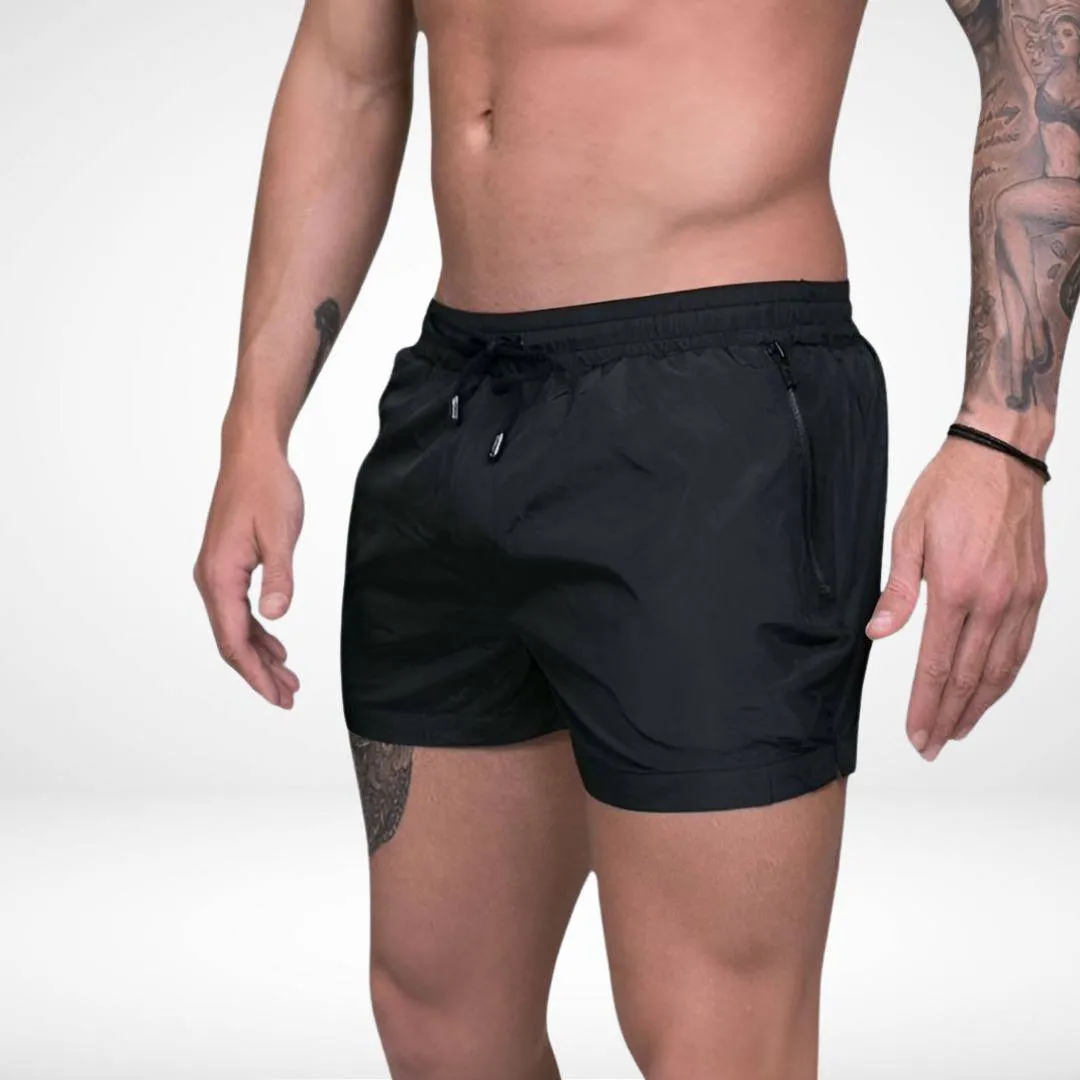 Short Solid Color Swim Trunks   Zipper Pockets