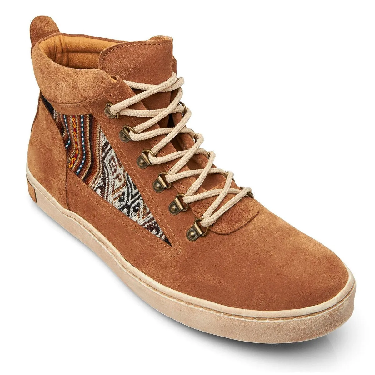 Tan Suede Peruvian Fabric Camping Boot with laces