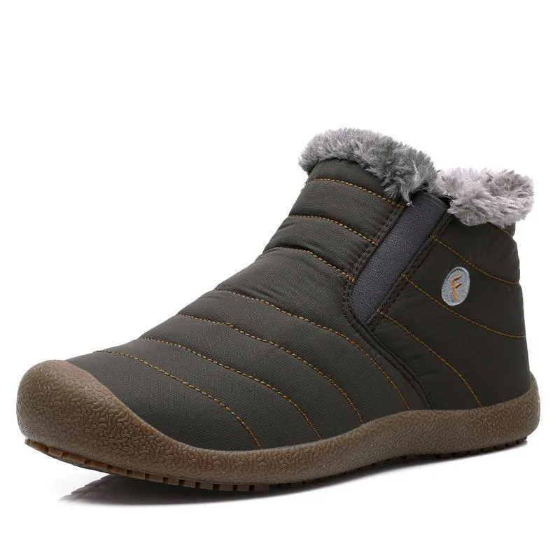 Unisex Large Size Waterproof Fur Lined Slip On Flat Boots
