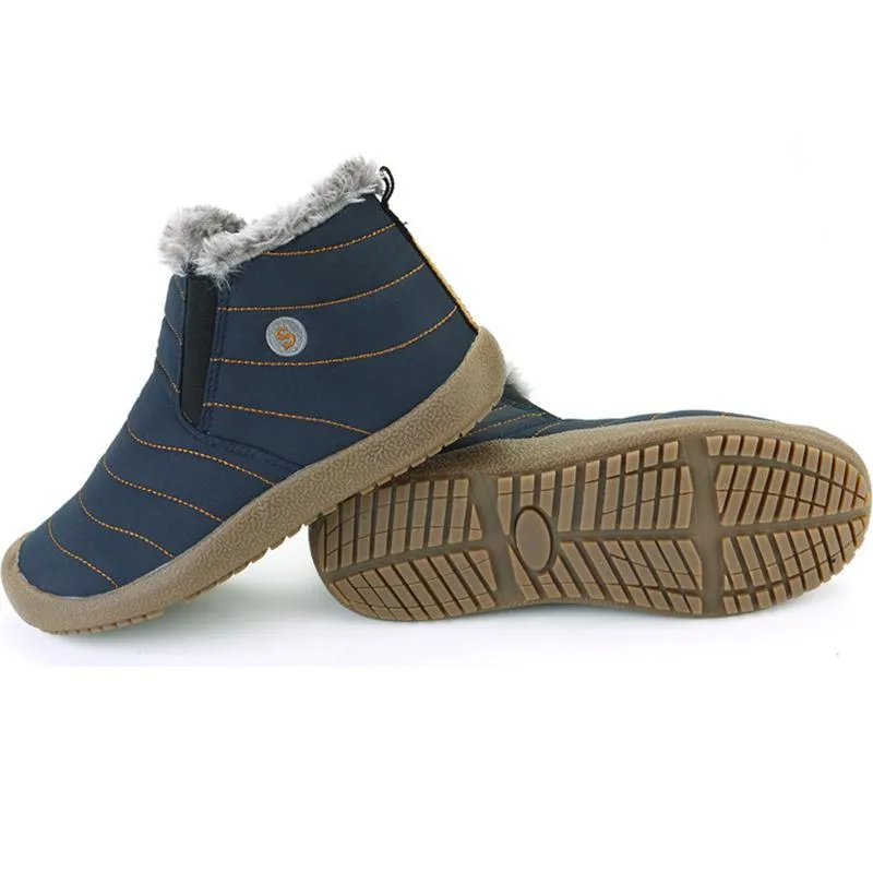 Unisex Large Size Waterproof Fur Lined Slip On Flat Boots