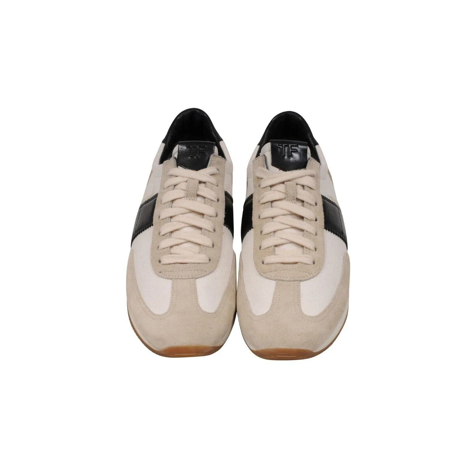 White Black Tan Canvas Leather Trainers Low Top Sneakers