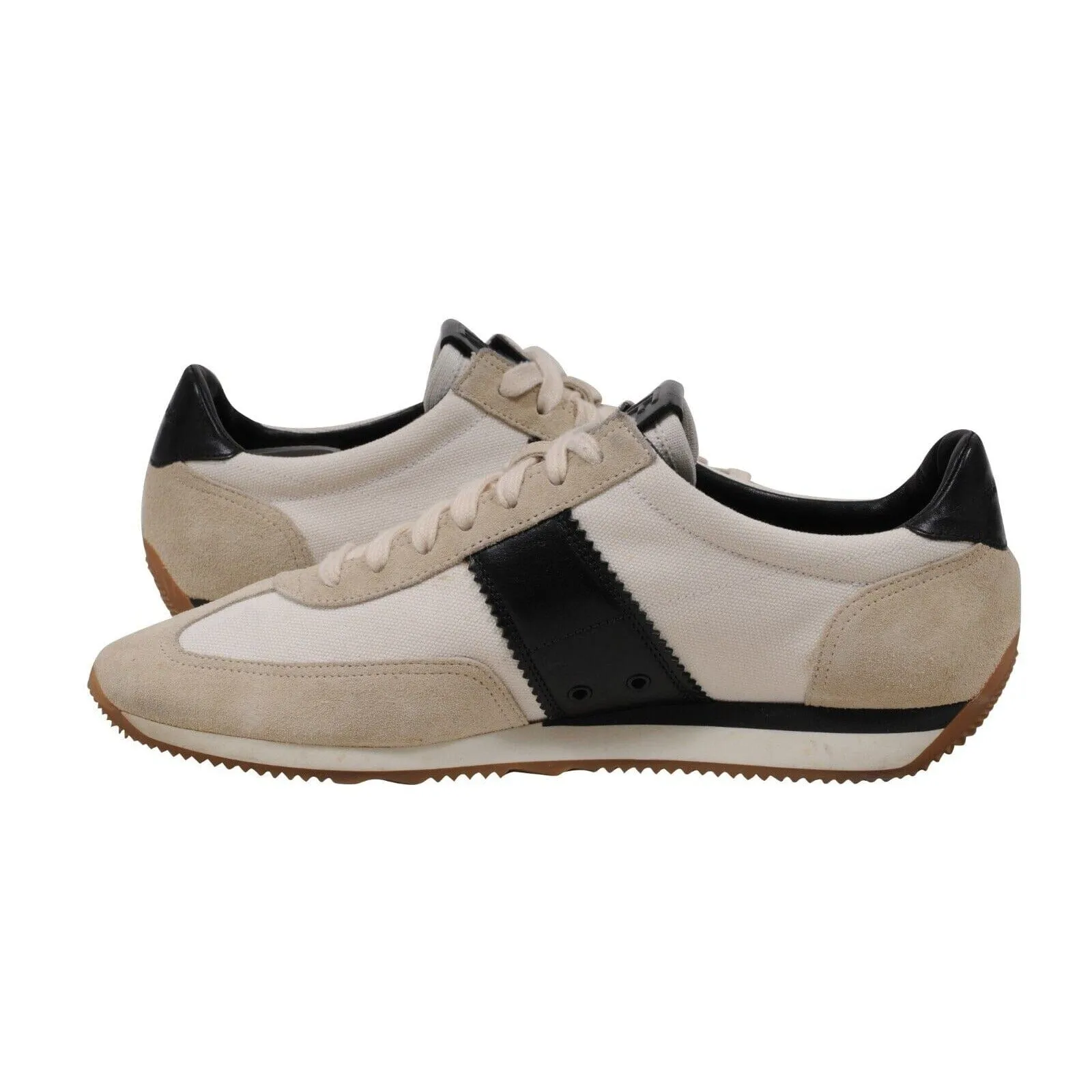 White Black Tan Canvas Leather Trainers Low Top Sneakers