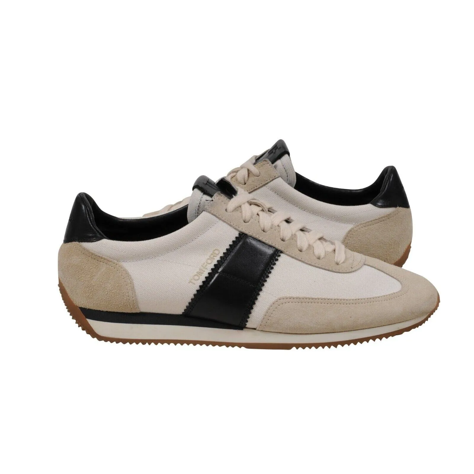 White Black Tan Canvas Leather Trainers Low Top Sneakers