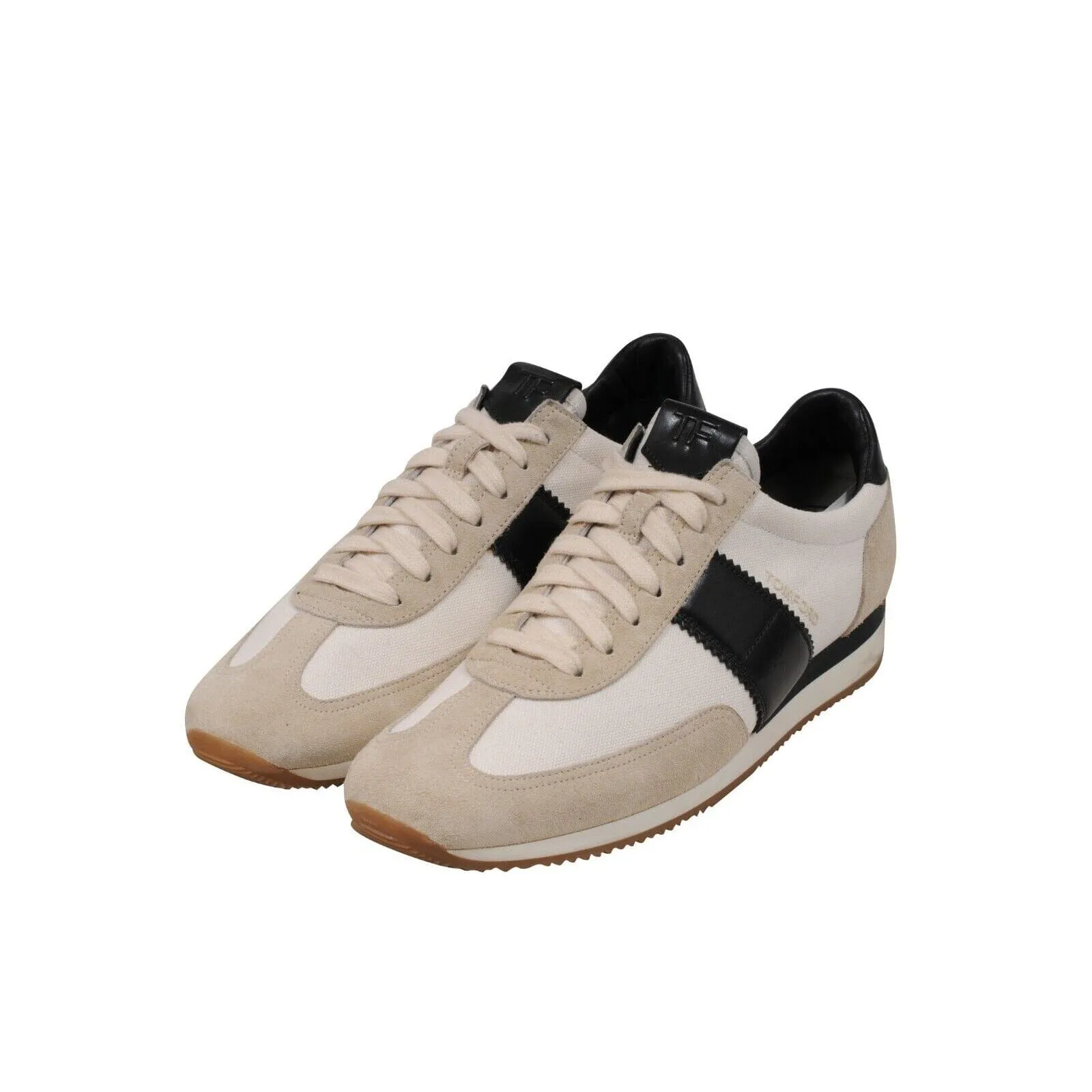 White Black Tan Canvas Leather Trainers Low Top Sneakers