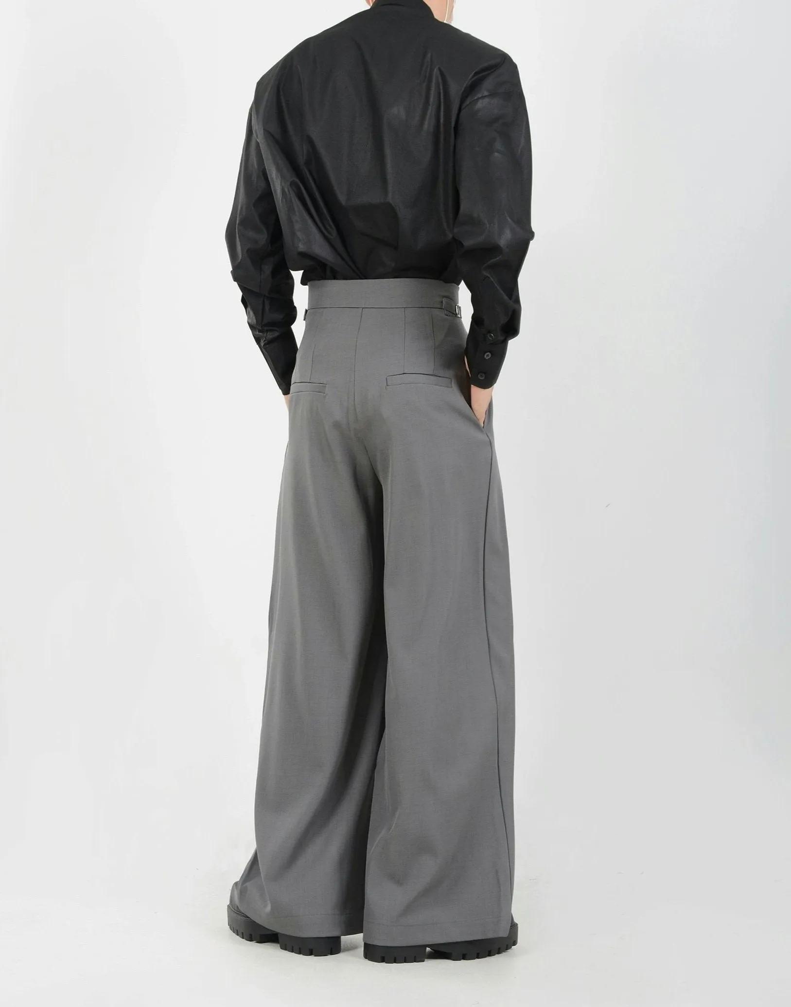 Wide Leg Pleated Palazzo Trousers with Belt Detail