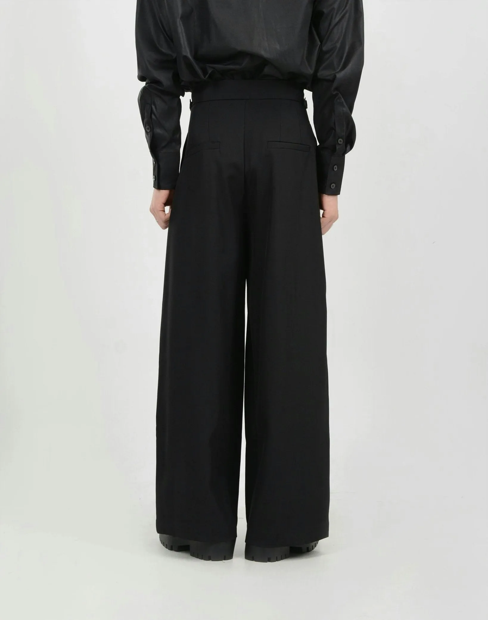Wide Leg Pleated Palazzo Trousers with Belt Detail