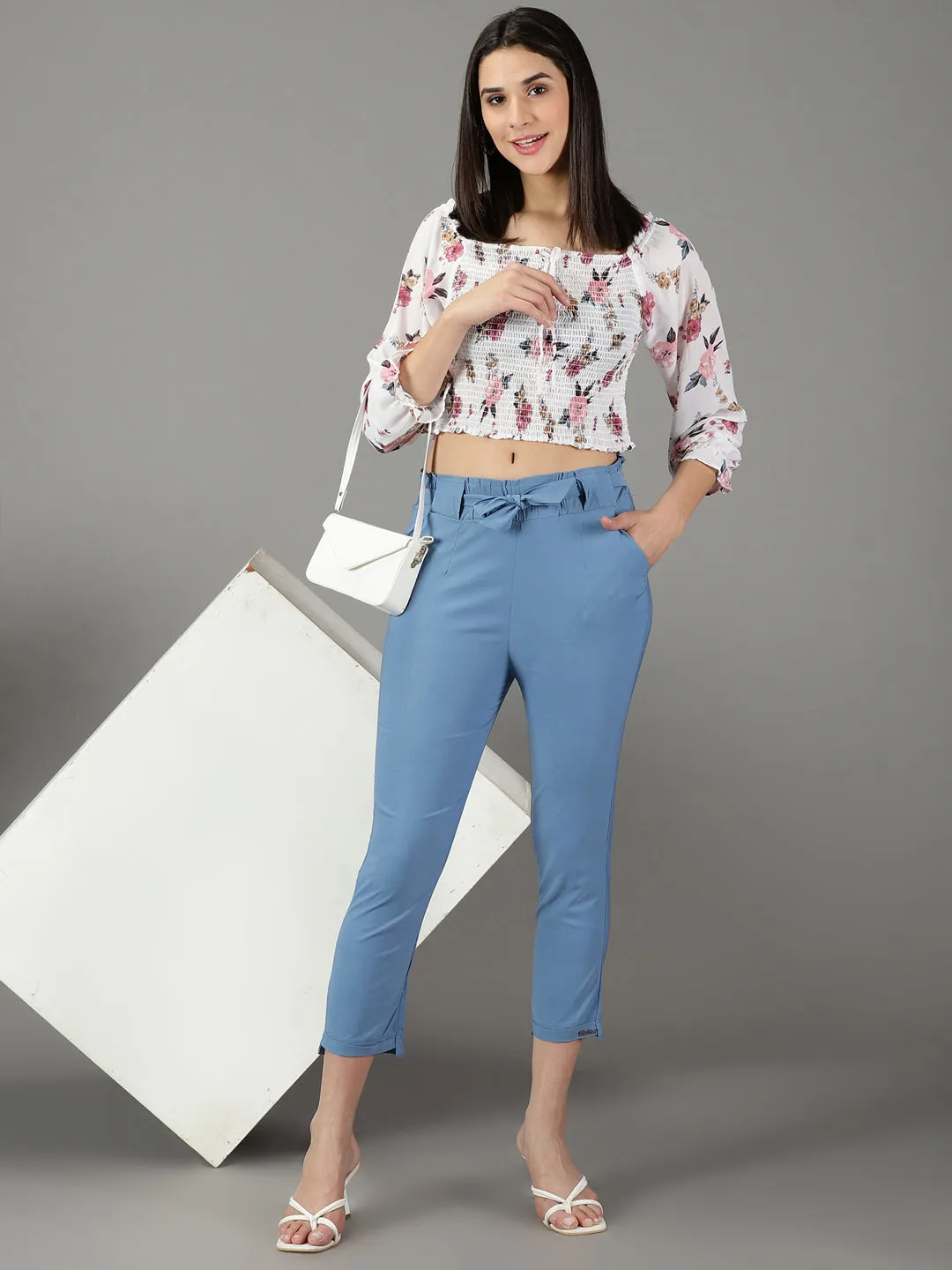 Women's Blue Solid Trouser