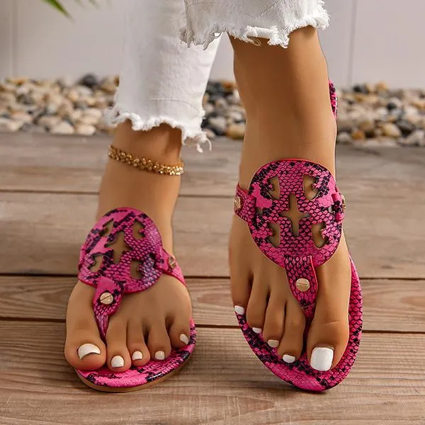 Women's Fashion Snake Print Beach Flip Flops 38401675S