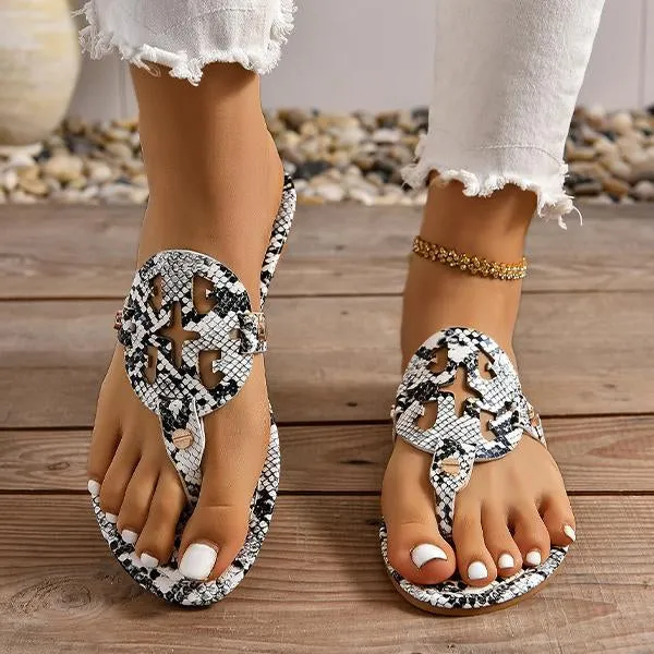 Women's Fashion Snake Print Beach Flip Flops 38401675S