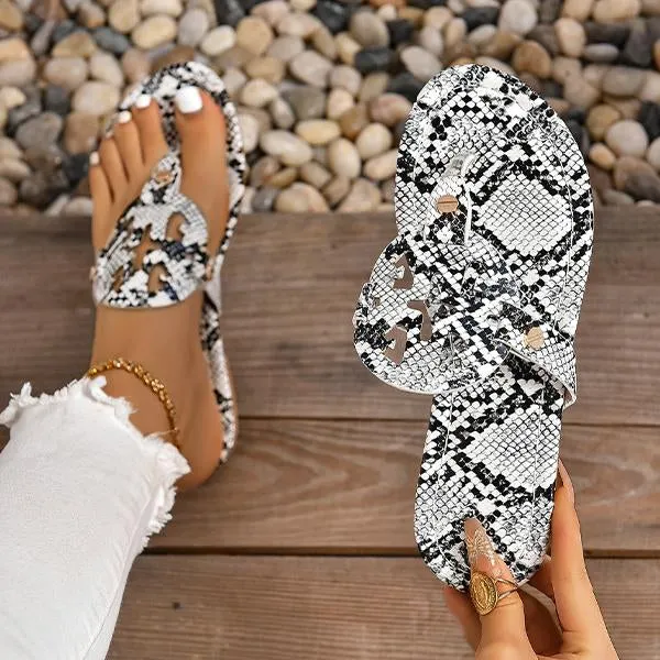 Women's Fashion Snake Print Beach Flip Flops 38401675S