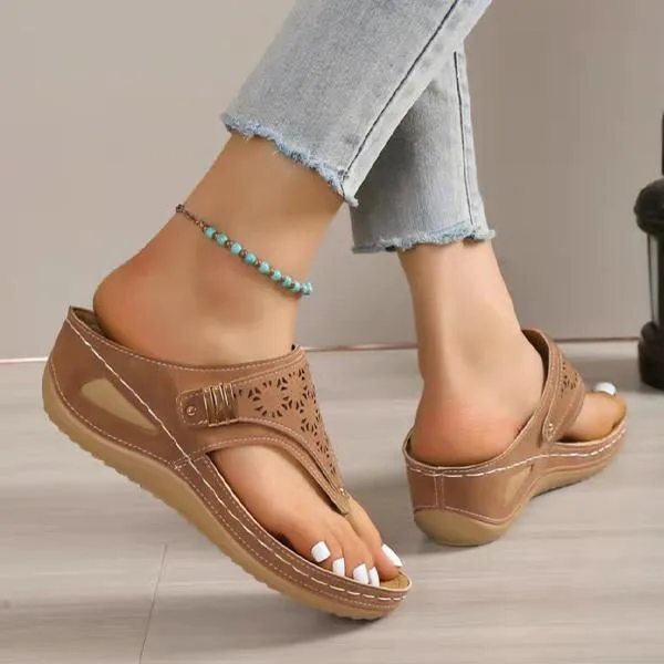 Women's Hollow Metal Thick-soled Flip Flops 30058702C