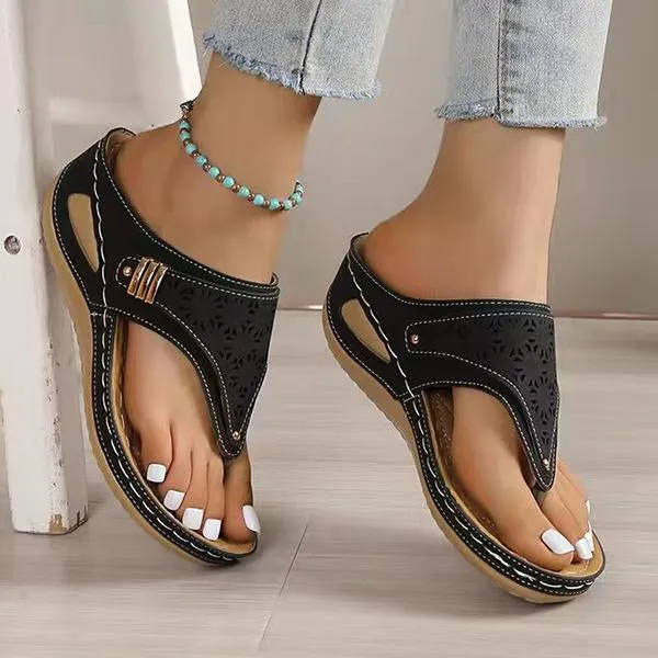 Women's Hollow Metal Thick-soled Flip Flops 30058702C