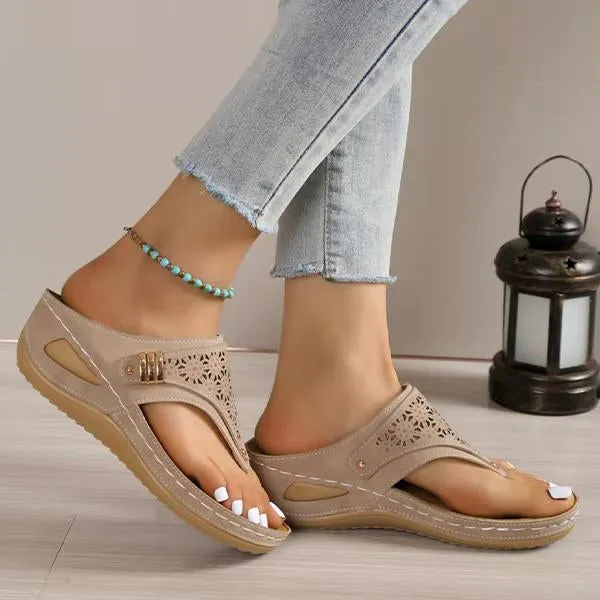 Women's Hollow Metal Thick-soled Flip Flops 30058702C