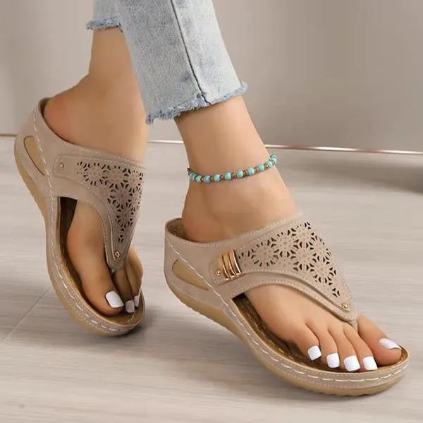 Women's Hollow Metal Thick-soled Flip Flops 30058702C