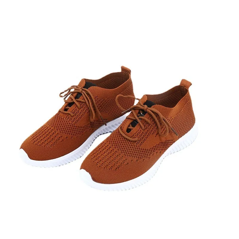 Women's stretchy flyknit breathable lace-up sneakers summer sports running shoes