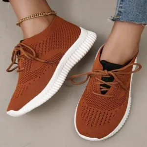 Women's stretchy flyknit breathable lace-up sneakers summer sports running shoes